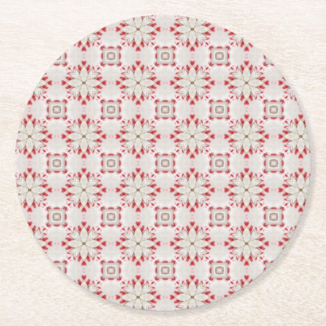 White Poinsettias Pattern Weihnachten Runder Pappuntersetzer (Vorderseite)