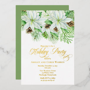 White Poinsettias   Pinecones Pine Holiday Party F Folieneinladung