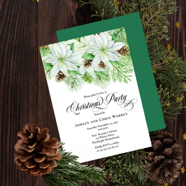 White Poinsettias | Pinecones Weihnachtsgebäck Par Einladung (Von Creator hochgeladen)