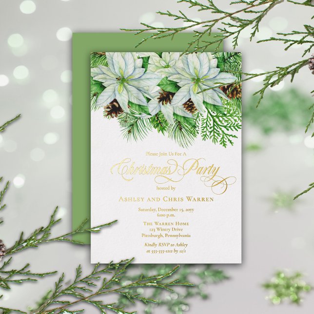 White Poinsettias | Pinecones Weihnachtsgebäck Par Folieneinladung (Von Creator hochgeladen)