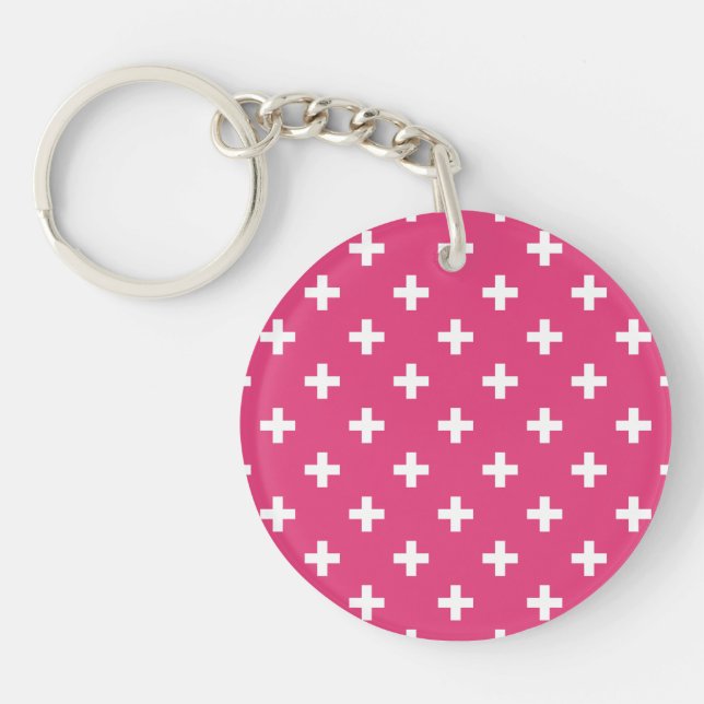 White polka crosses on fuchsia (Devant)