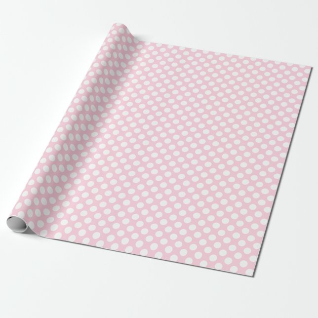 White Polka Dot auf hellrosa Wrapping Paper Geschenkpapier (Ungerollt)