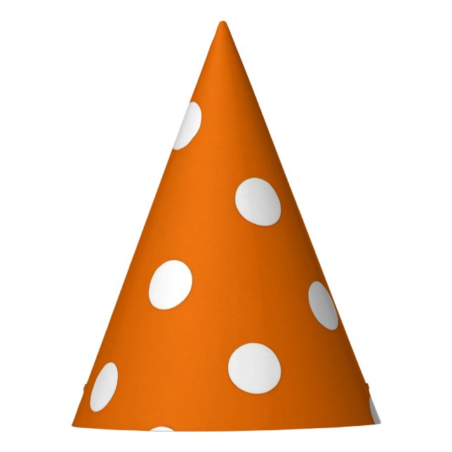 White Polka Dot auf Orange Party Hat Partyhütchen (Vorderseite)