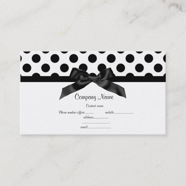 WHITE POLKA DOT BOW BUSINESS CARD VISITENKARTE (Vorderseite)