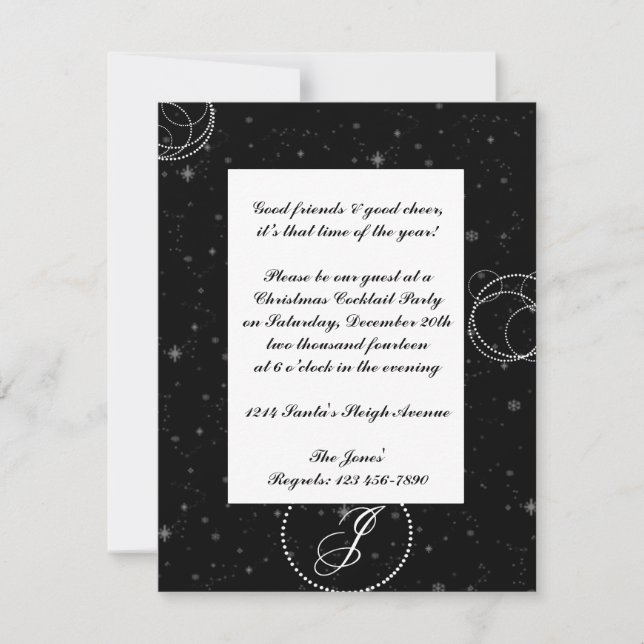 White Polka Dot Circles on Snowy Black Background Einladung (Vorderseite)