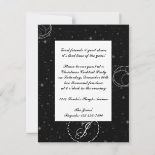 White Polka Dot Circles on Snowy Black Background Einladung