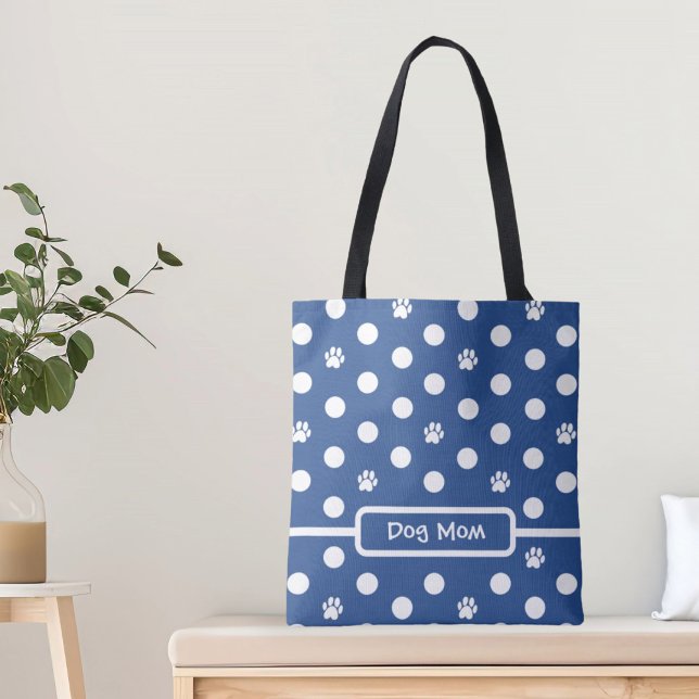 White Polka-Dot Paw Prints Blue Personalize Tasche (Von Creator hochgeladen)
