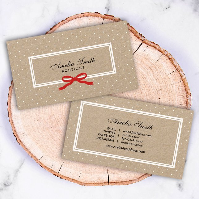 White Polka Dot Red Ribbon Social Media Kraft Visitenkarte (Von Creator hochgeladen)