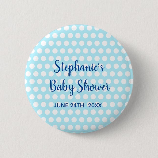 White Polka Dots Aquamarin Blue Girl Boy Baby Show Button (Vorderseite)