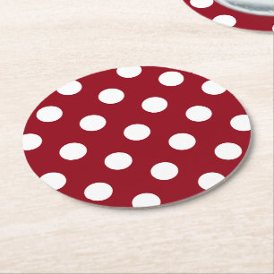 White Polka Dots auf Crimson Red Runder Pappuntersetzer