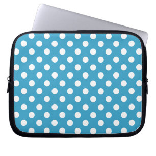 White Polka Dots auf Peacock Blue Background Laptopschutzhülle
