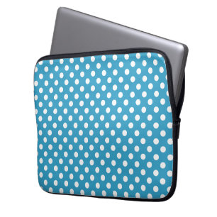 White Polka Dots auf Peacock Blue Background Laptopschutzhülle