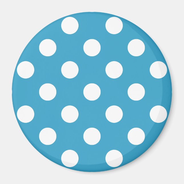 White Polka Dots auf Peacock Blue Background Magnet (Vorne)