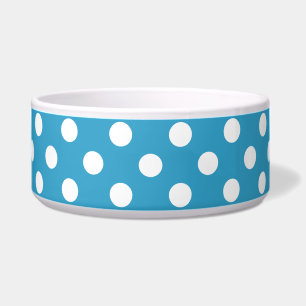 White Polka Dots auf Peacock Blue Background Napf
