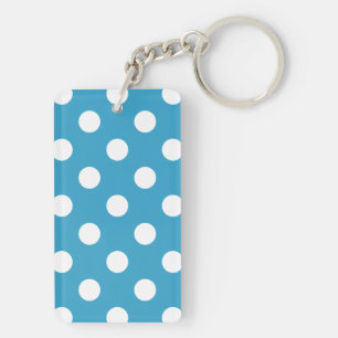 White Polka Dots auf Peacock Blue Background Schlüsselanhänger