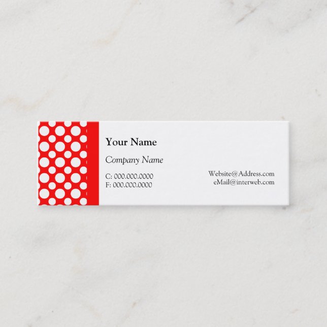 White Polka Dots auf Red Business Cards Mini Visitenkarte (Vorderseite)