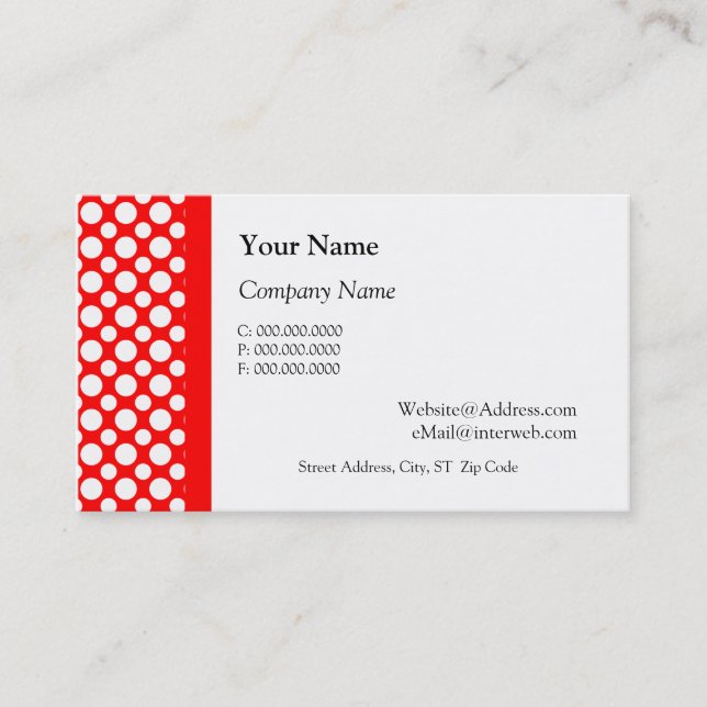 White Polka Dots auf Red Business Cards Visitenkarte (Vorderseite)