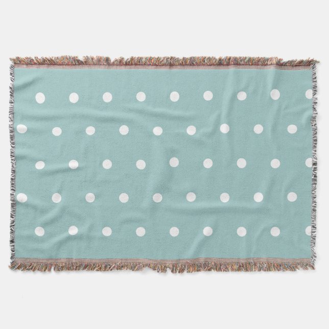 White Polka Dots Eggshell Blaue geometrische Muste Decke (Vorderseite)