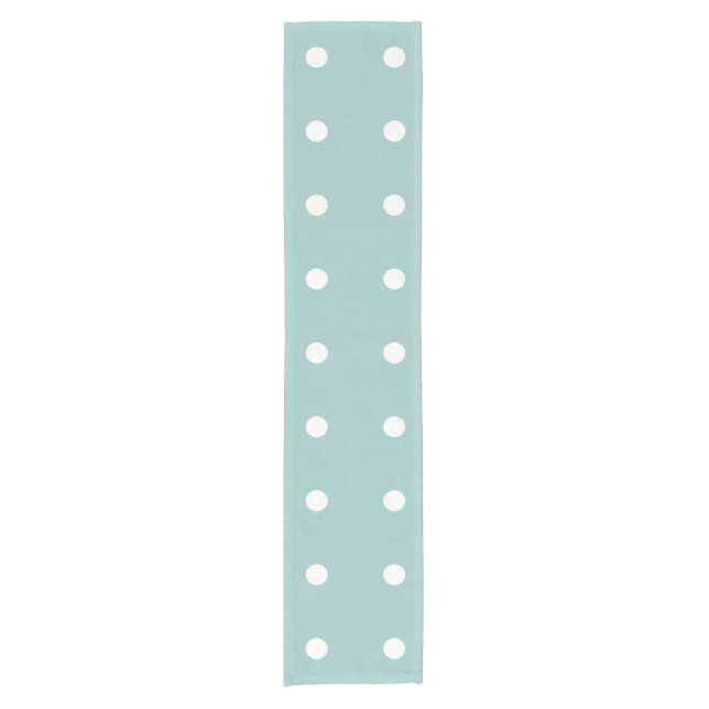 White Polka Dots Eggshell Blaue geometrische Muste Kurzer Tischläufer (Vorderseite)