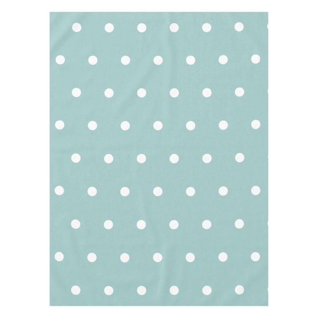 White Polka Dots Eggshell Blaue geometrische Muste Tischdecke (Vorderseite)