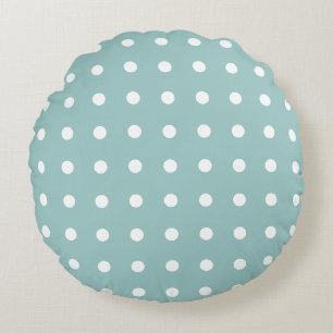 White Polka Dots Geometric Muster Eggshell Blau Rundes Kissen