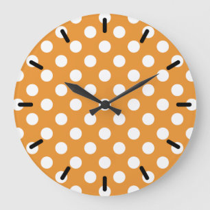 White polka dots on amber große wanduhr