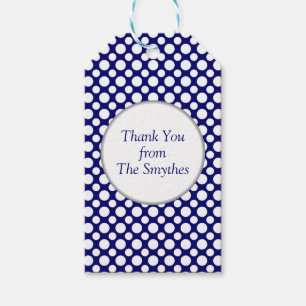 White Polka Dots on Blue Custom Vielen Dank Tag Geschenkanhänger