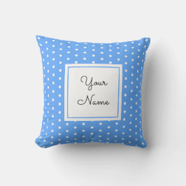 White Polka Dots On Blue - mit Ihrem Namen Kissen