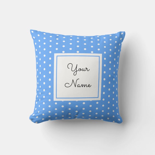 White Polka Dots On Blue - mit Ihrem Namen Kissen (Vorderseite)