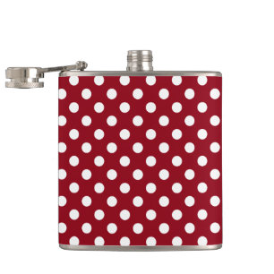 White Polka Dots on Crimson Red Flachmann
