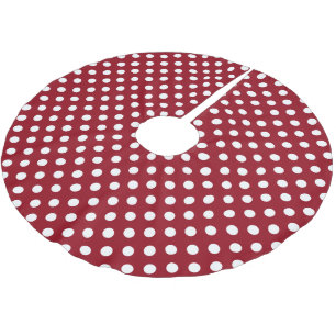 White Polka Dots on Crimson Red Polyester Weihnachtsbaumdecke
