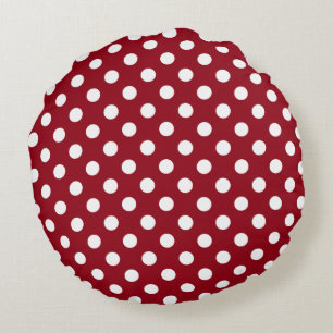 White Polka Dots on Crimson Red Rundes Kissen