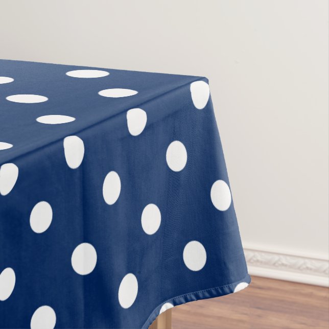 White Polka Dots on Navy Blue Tischdecke (Beispiel)