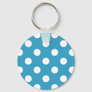 White Polka Dots on Peacock Blue Background Schlüsselanhänger