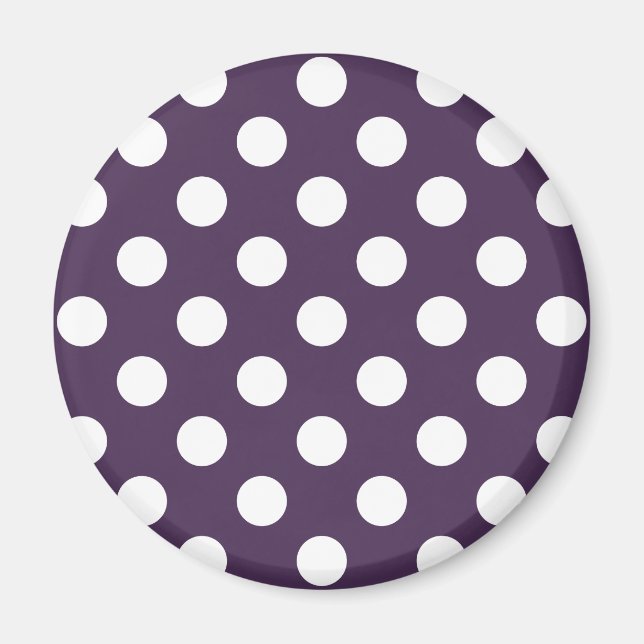 White polka dots on plum purple magnet (Vorne)