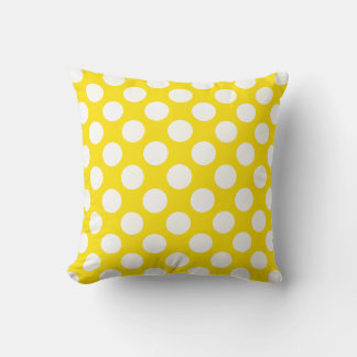 White Polka Dots on Yellow Throw Pillow Kissen