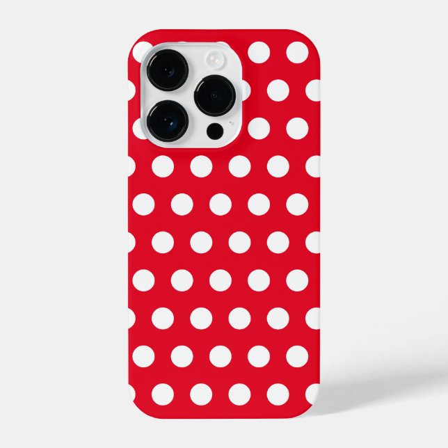 White Polka Dots Red iPhone Case oder Auswählen vo 14 Pro Hülle (Rückseite)