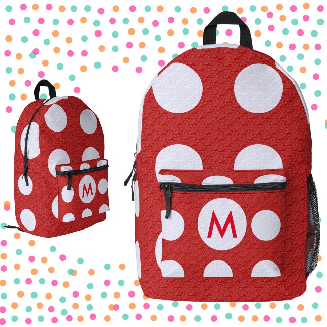 White Polka Dots Red Monogram auf Red Fraktal Bedruckter Rucksack (Von Creator hochgeladen)