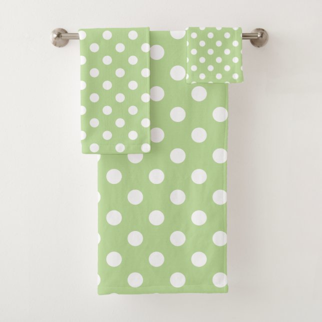 White Polka Punkte auf Mint Green Badhandtuch Set (Insitu)