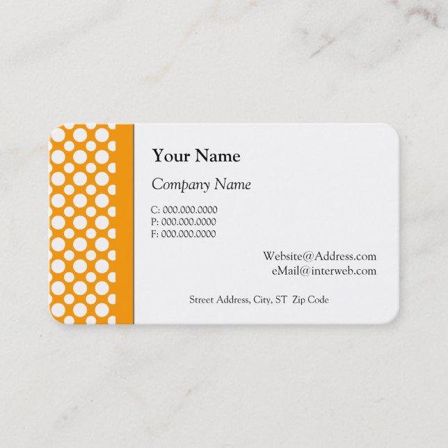 White Polka Punkte auf Orange Visitenkarten Visitenkarte (Vorderseite)