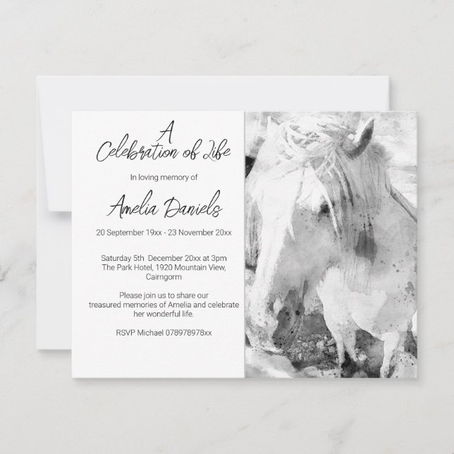 White Pony Celebration of Life Card Einladung (Vorderseite)