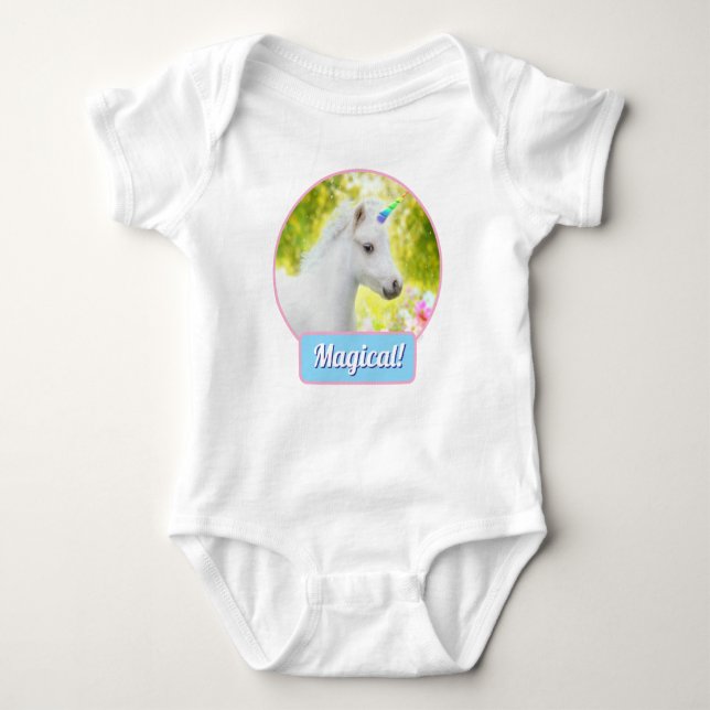 White Pony Unicorn Baby Strampler (Vorderseite)