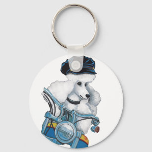 White Poodle auf einem Harley-Schlüsselanhänger Schlüsselanhänger