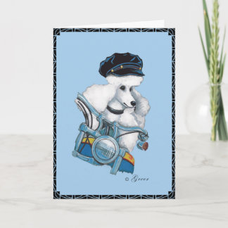 White Poodle auf einer Harley Motorrad-Grußkarte Karte