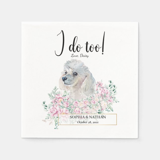 White Poodle Dog Wedding Cocktail Napkins Serviette (Vorderseite)