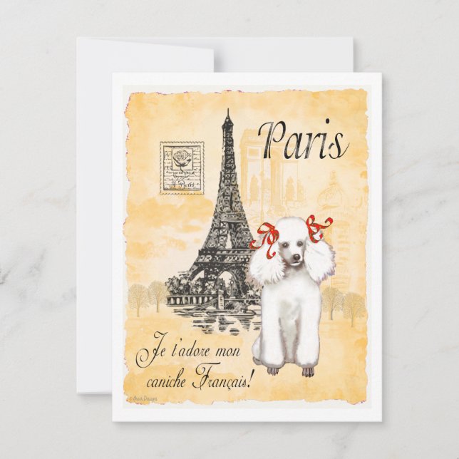 White Poodle Eiffelturm Vintager Stil drucken (Vorderseite)