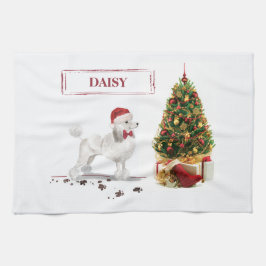 White Poodle Funny Christmas Dog mit Baum Geschirrtuch