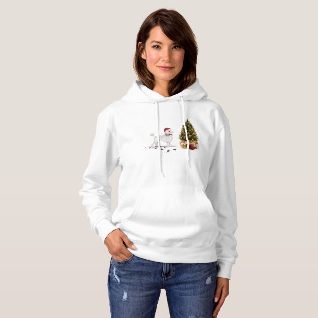 White Poodle Funny Christmas Dog mit Baum Hoodie (Vorne ganz)