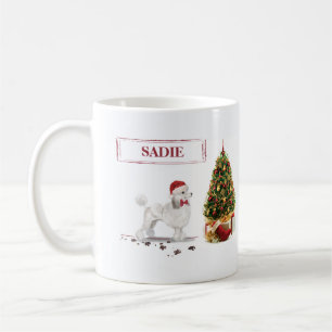White Poodle Funny Christmas Dog mit Baum Kaffeetasse