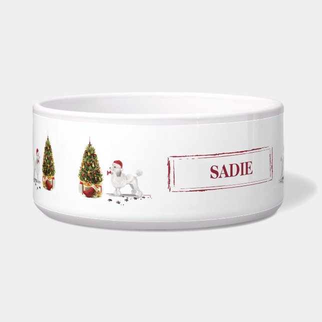 White Poodle Funny Christmas Dog mit Baum Napf (Links)